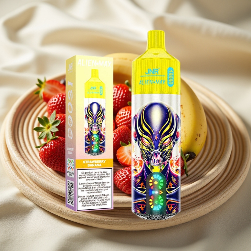 JNR Alien Max 18000 Puffs Aardbei Banaan Dual Mesh Coil Type-C LED Display
