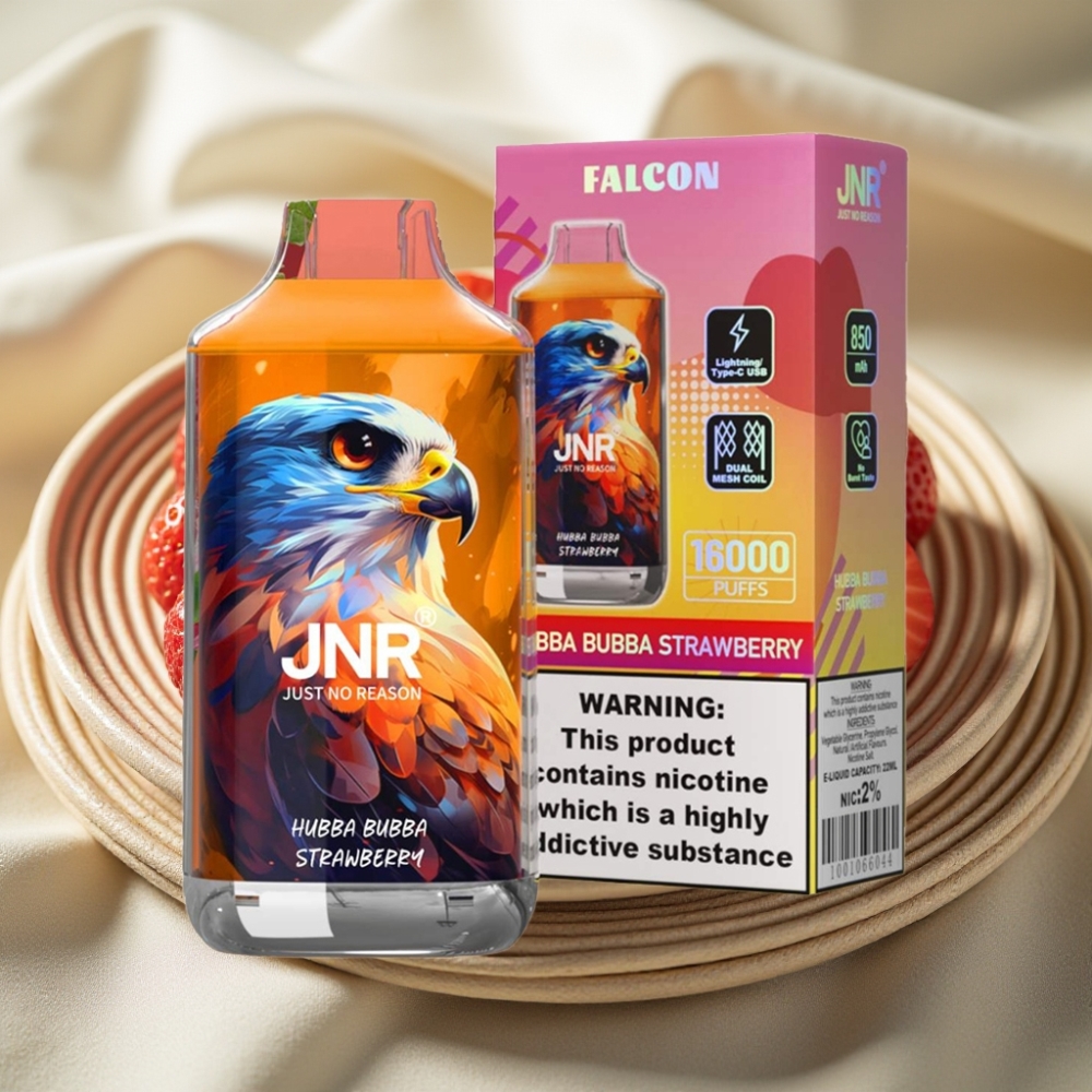 JNR Falcon 16000 Puffs Aardbei Hubba Bubba met 22ml en Dual Mesh Coil