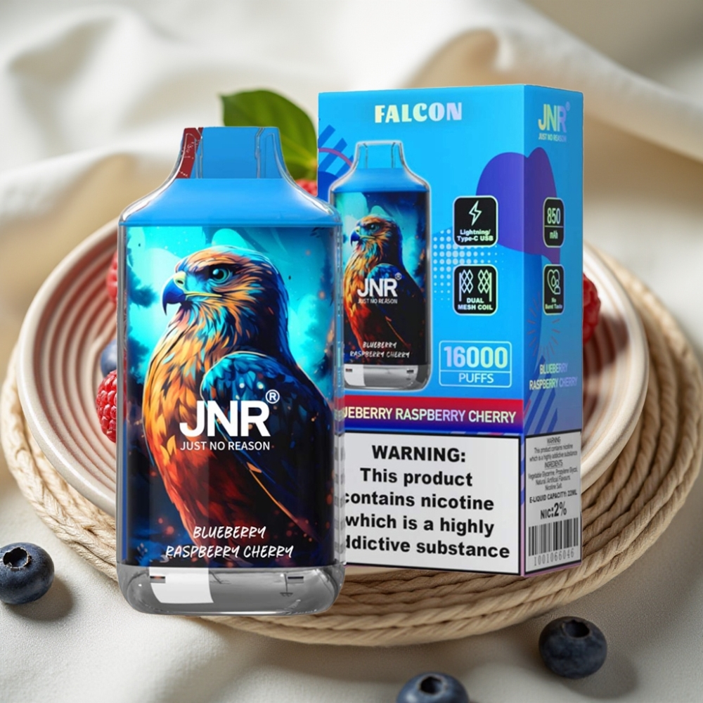 JNR Falcon 16000 Puffs Blauwe Bes Framboos Kers Dual Mesh Coil Type C LED
