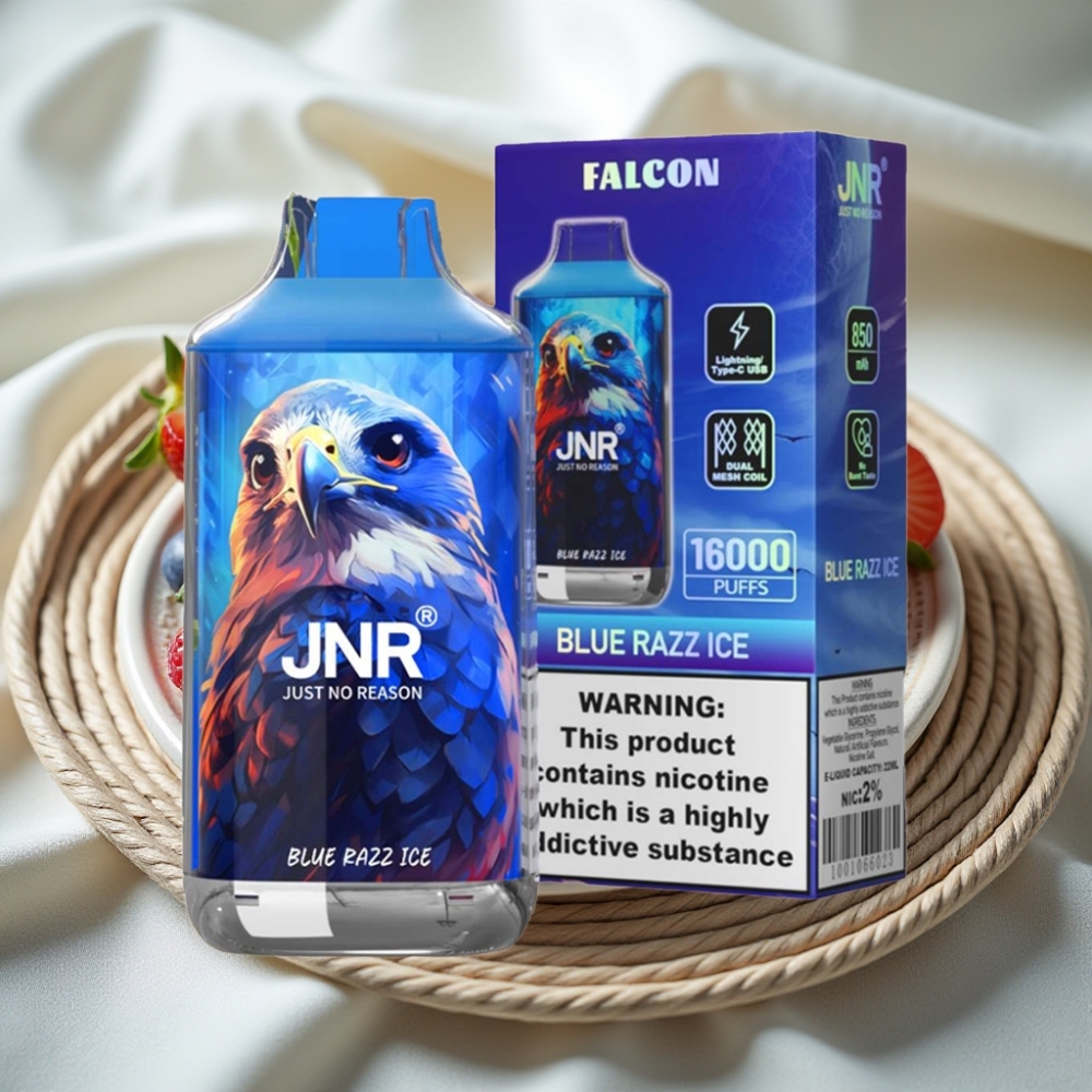 JNR Falcon 16000 Puffs Blauwe Razz IJs Dual Mesh Coil 22ml 850 mAh