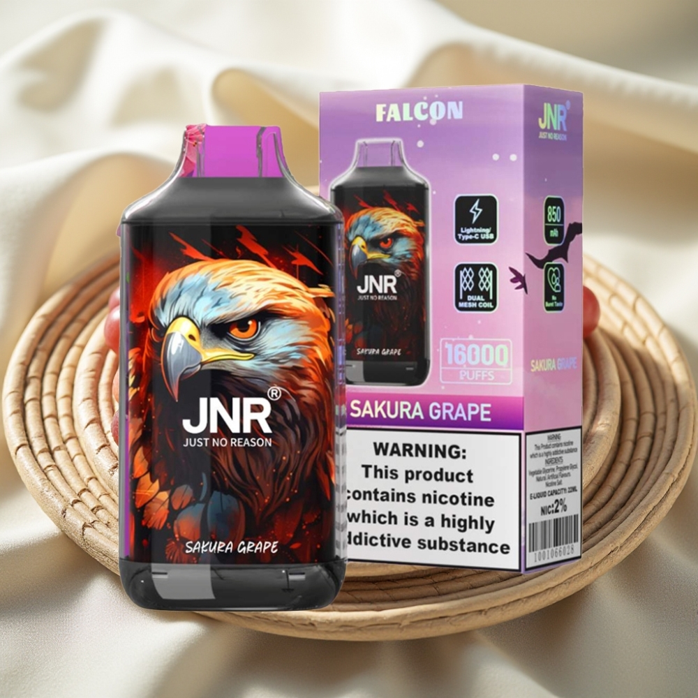 JNR Falcon 16000 Puffs Sakura Druif Dual Mesh Coil Type-C LED
