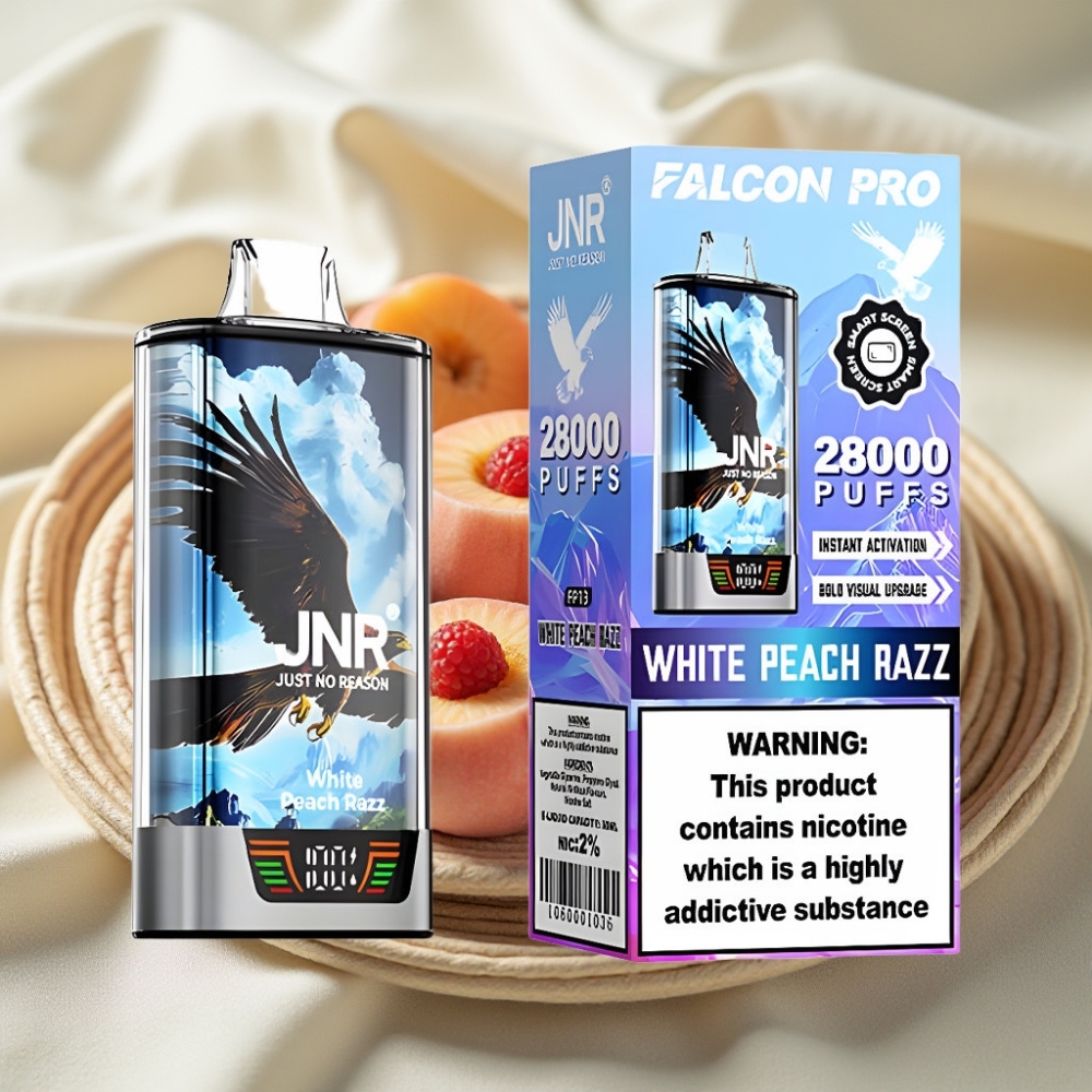 JNR Falcon Pro 28000 Wegwerp Vape 28000 Puff Witte Perzik Razz Dual Mesh Coil USB-C