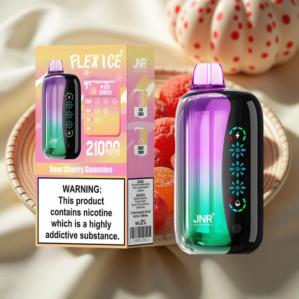 JNR Flex Ice 21000 Puffs Zure Kers Gummies Aanpasbare Ijs & Luchtstroom Touchscreen
