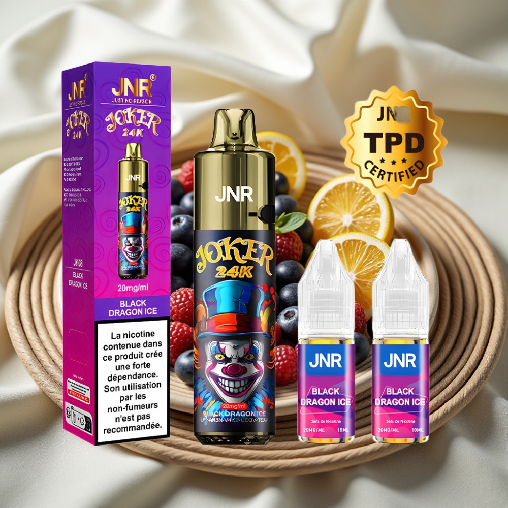 JNR Joker 24K Puffs Zwarte Draak IJs Herlaadbare Pod 800mAh Batterij Zichtbare Vloeistofniveaus