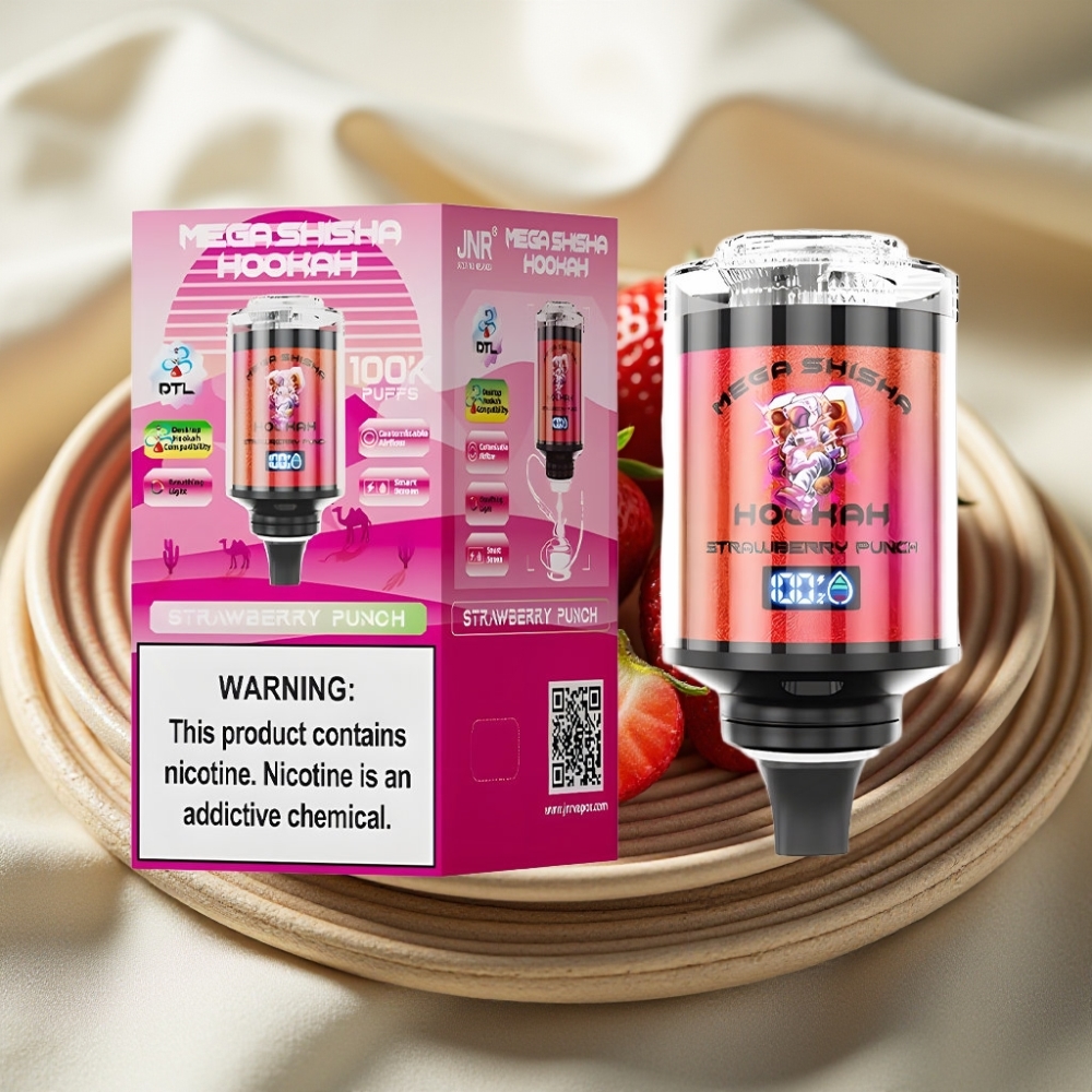 JNR Mega Shisha Hookah 100K Aardbei Punch Desktop Compatibel Met Ademhalingslicht En Smart Scherm