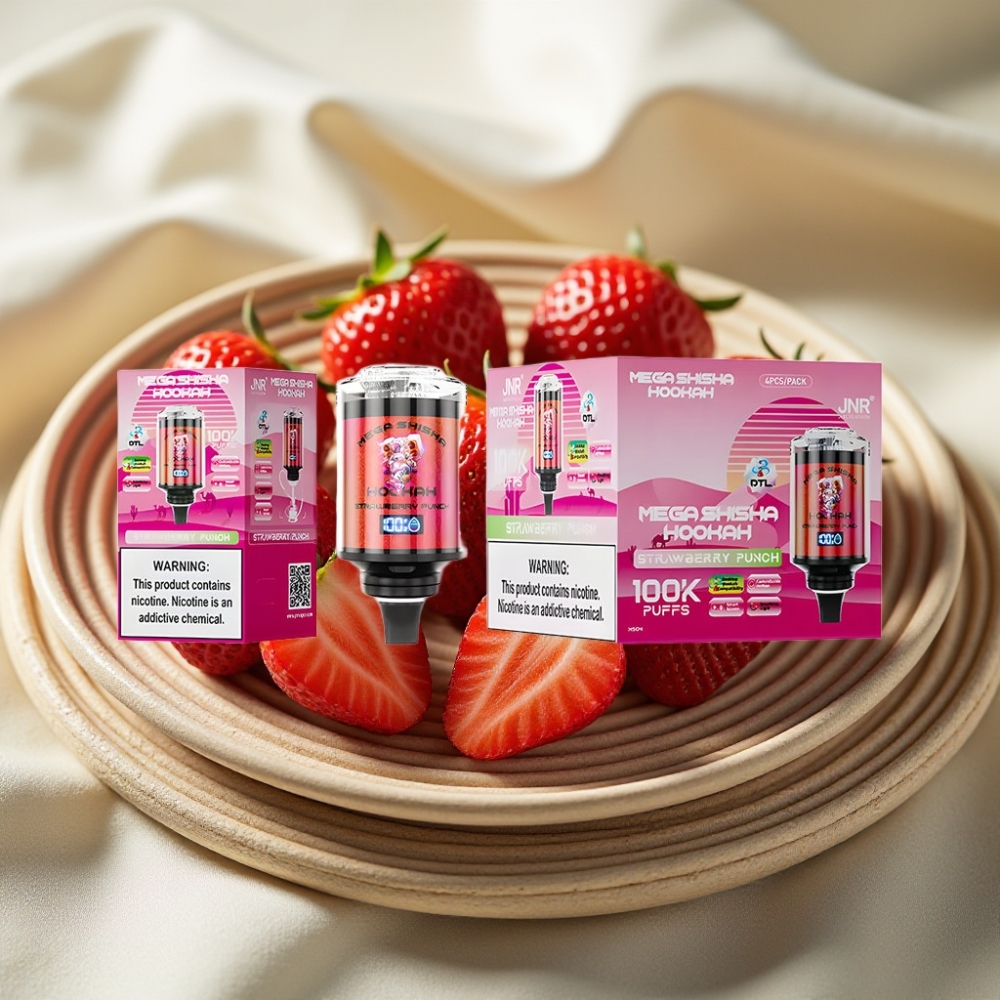 JNR Mega Shisha Hookah 100K Aardbei Punch Desktop Compatibel Met Ademhalingslicht En Smart Scherm
