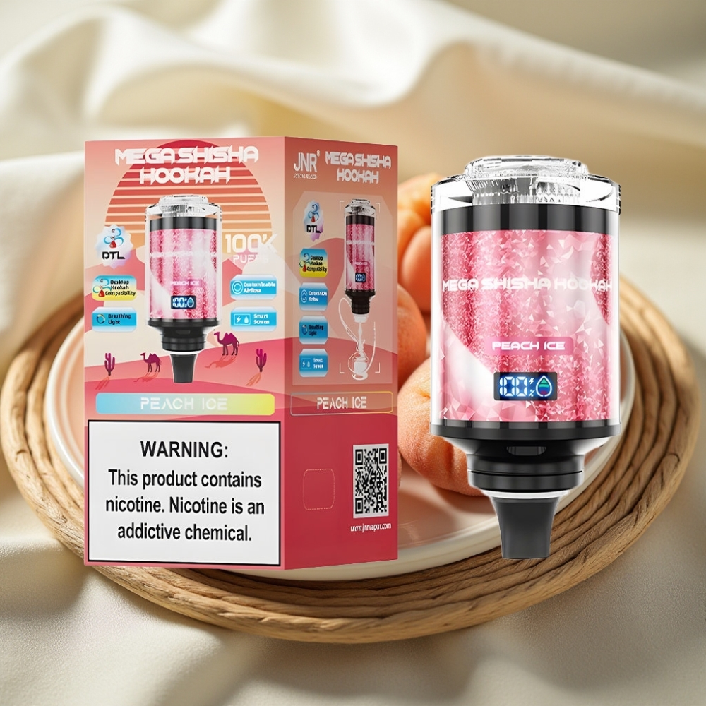 JNR Mega Shisha Hookah 100K Perzik IJs Desktop Compatibel Met Slim Scherm