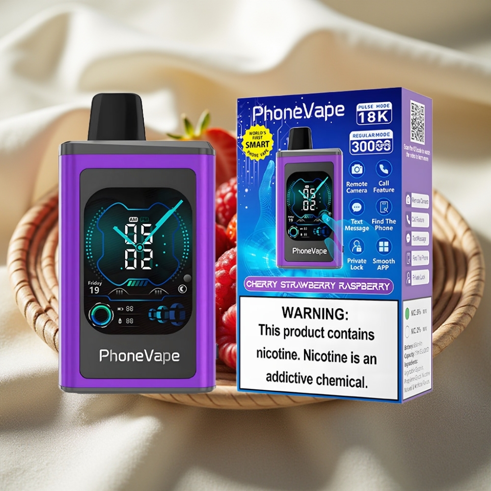 JNR PhoneVape 30000 puffs Kers Aardbei Framboos Disposable Vape met Turbo Mode en App Bediening