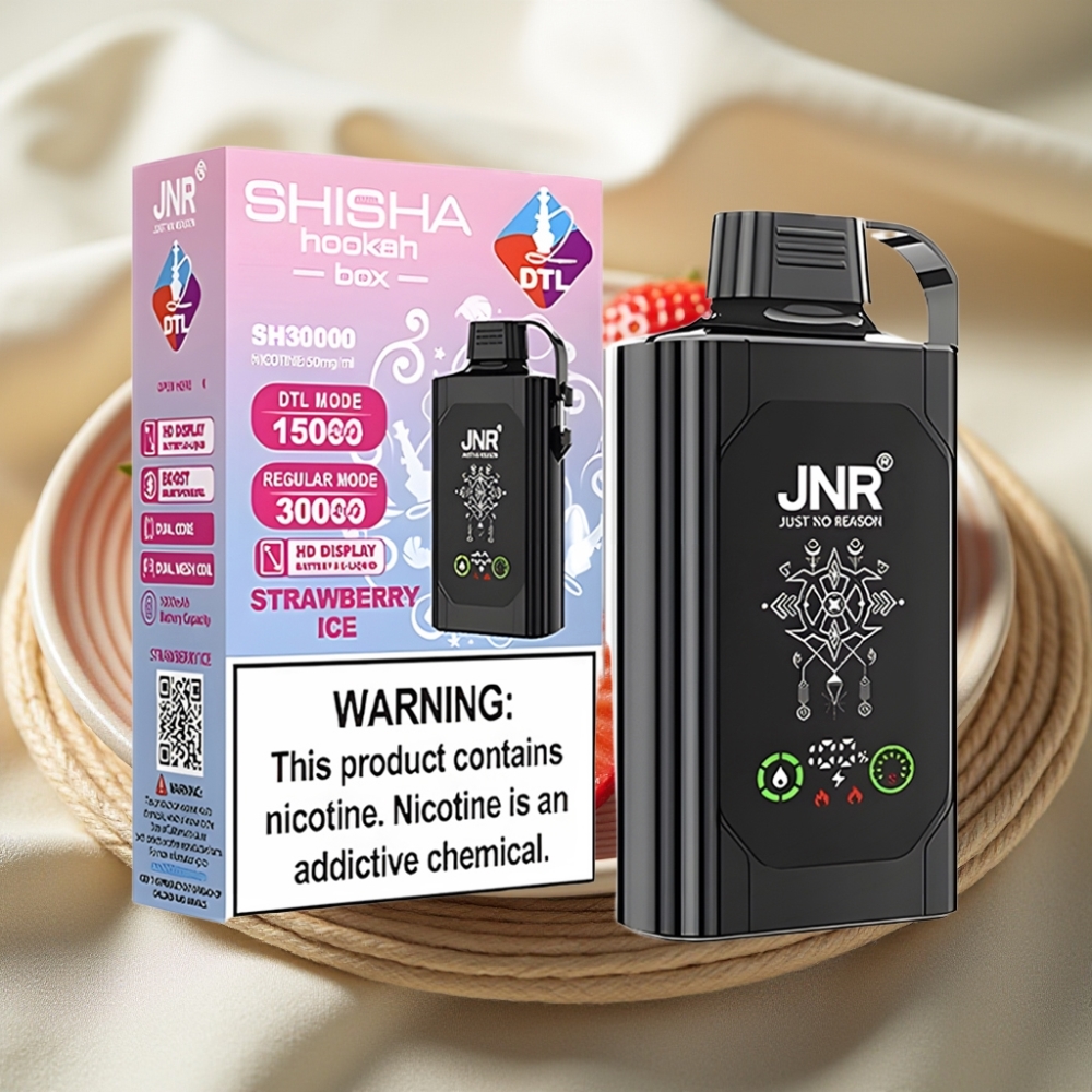 JNR Shisha Hookah Box 20500 Puffs Aardbei IJs HD Display Dual Mesh Coil Type-C