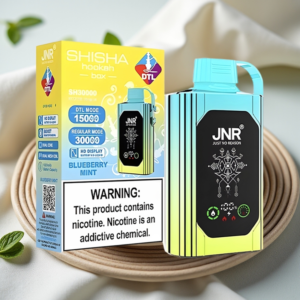 JNR Shisha Hookah Box 20500 Puffs Blauwe Bes Munt HD Display Dual Mesh Coil Type-C