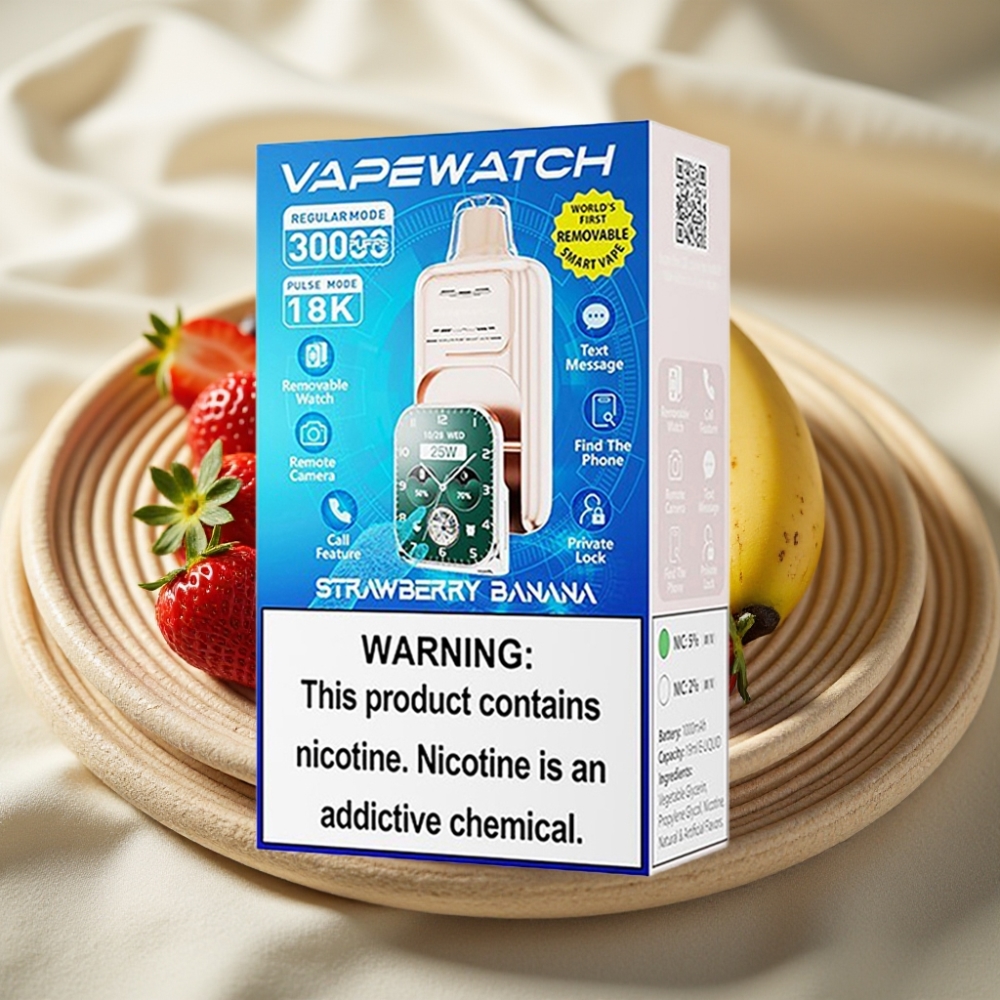 JNR VapeWatch 30000 Puffs Aardbei Banaan Dual Mesh Coil Type-C 1000mAh