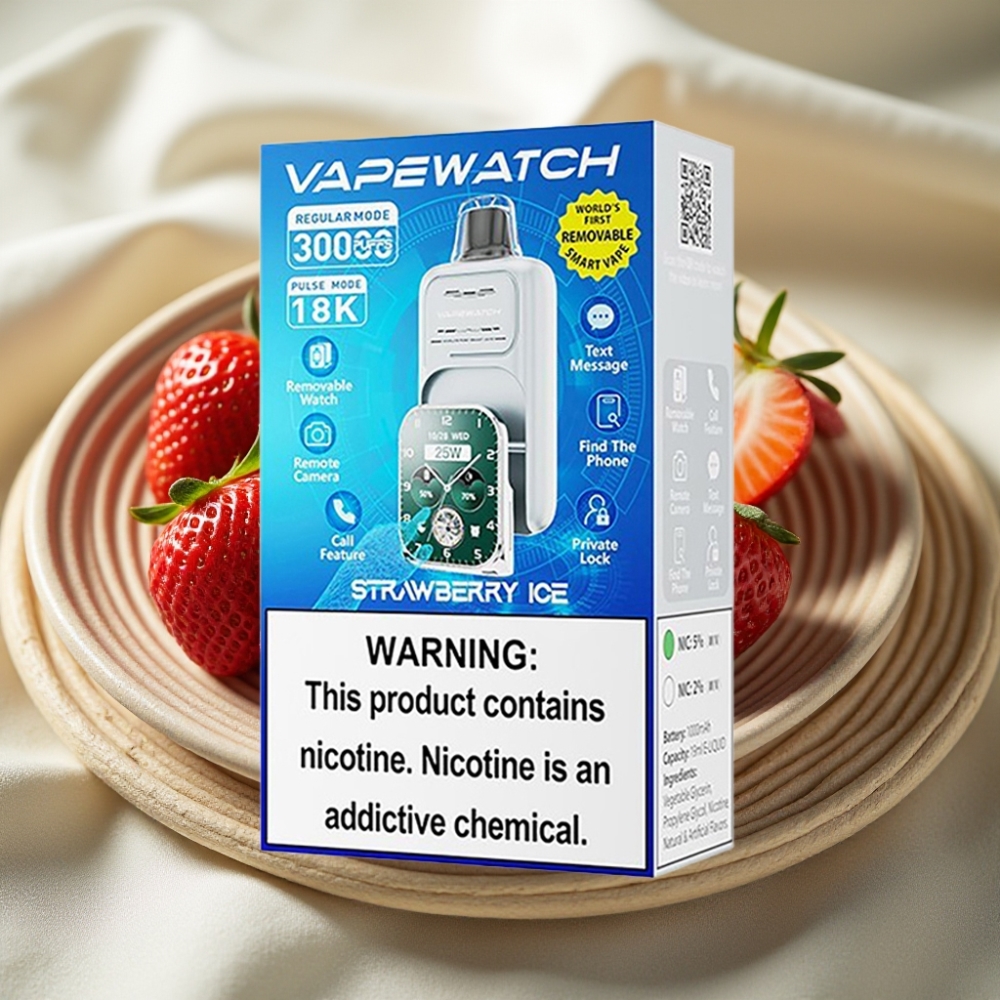 JNR VapeWatch 30000 Puffs Aardbei IJs 19mL 5% Dual Mesh Coil Type-C