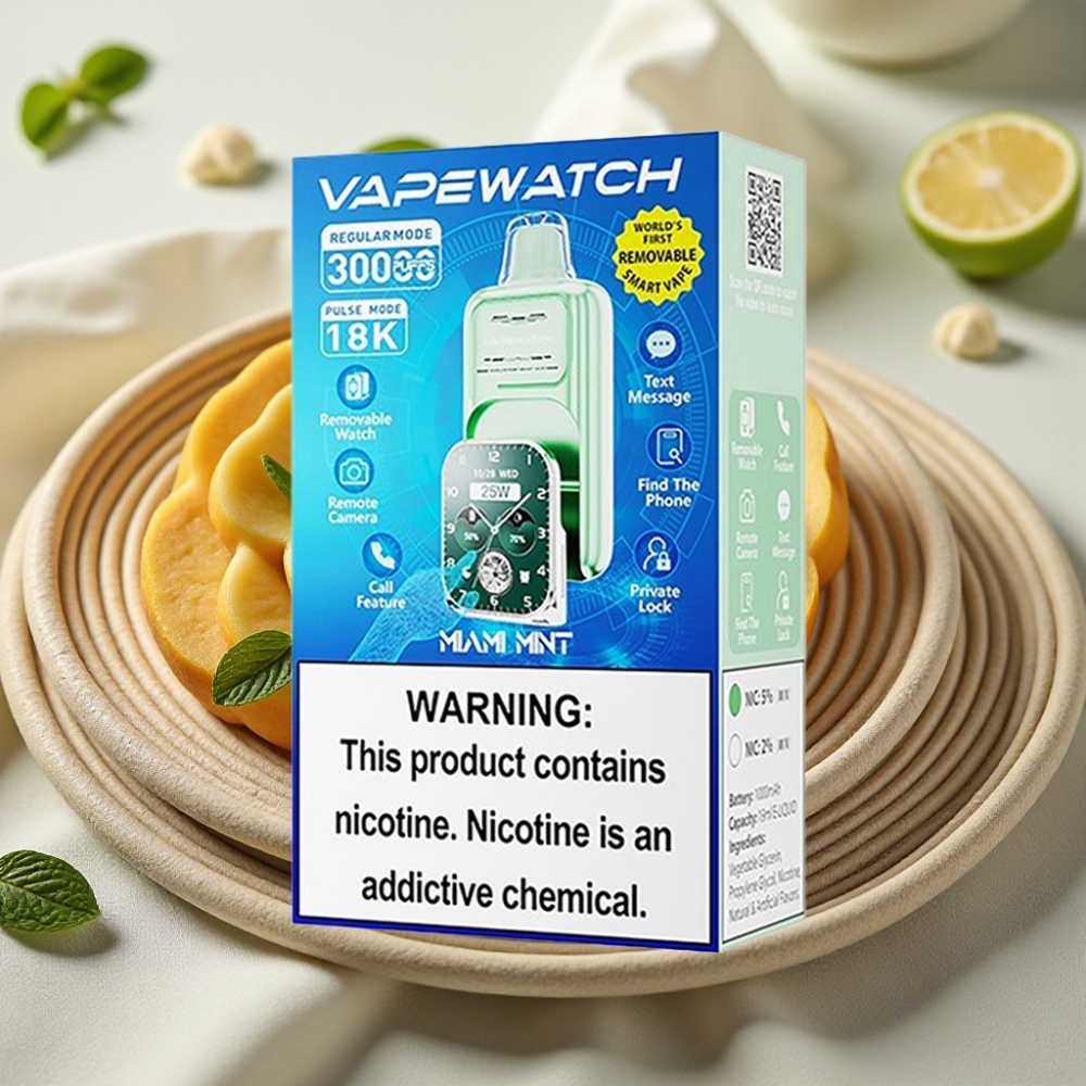 JNR VapeWatch 30000 Puffs Miami Munt 19mL Dual Mesh Coil Type-C