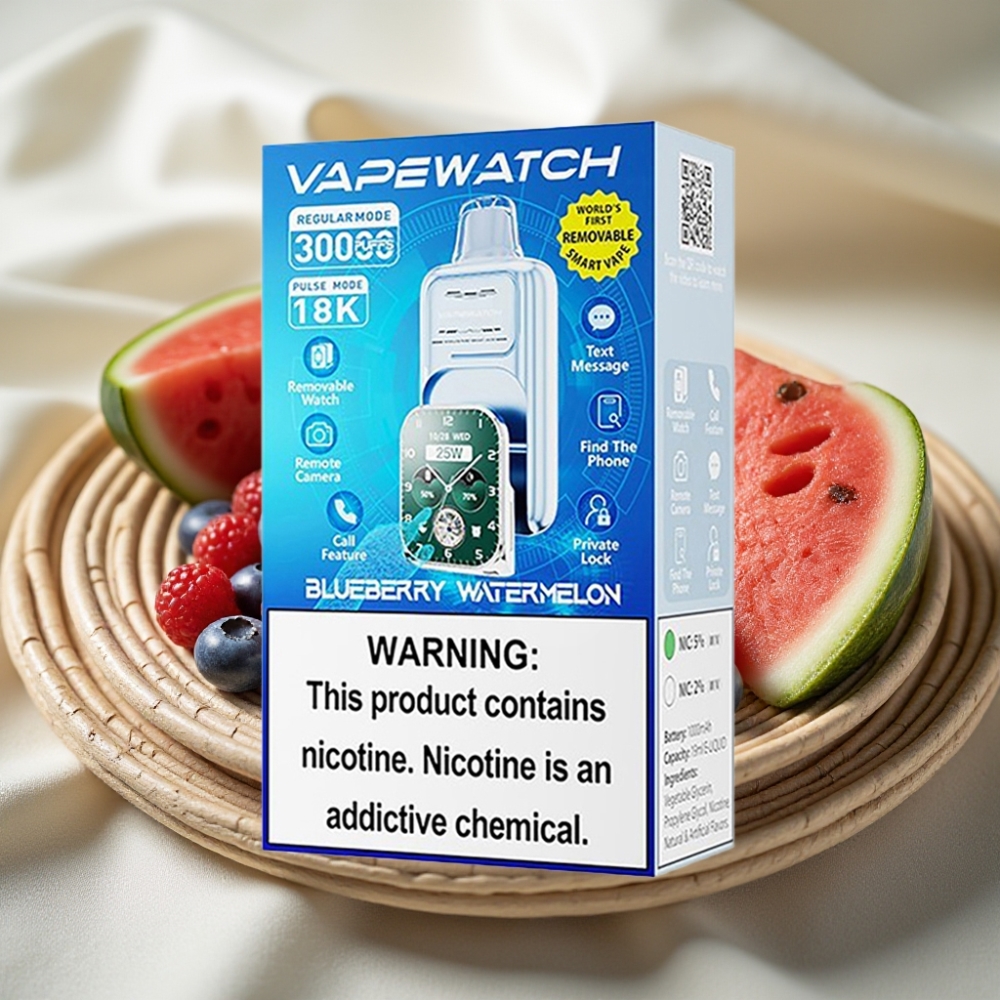 JNR VapeWatch 30.000 Puffs Blauwe Bes Watermeloen Dual Mesh Coil Type-C
