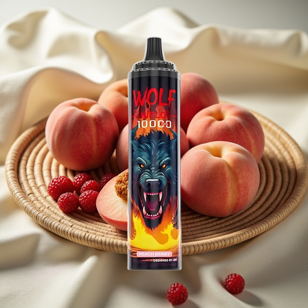 JNR Wolf Niplo 10000 Puffs Perzikbes met Mesh Coil 1.0 Ohm & Type-C Opladen