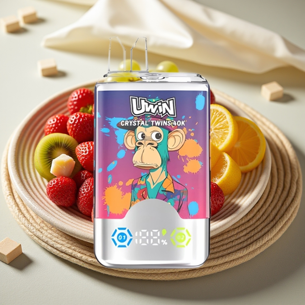 UWIN Crystal Twins 40000 Puffs Aardbei Kiwi Druif IJs Dubbele Smaak 32ml Type-C Mesh 0.6 Ohm