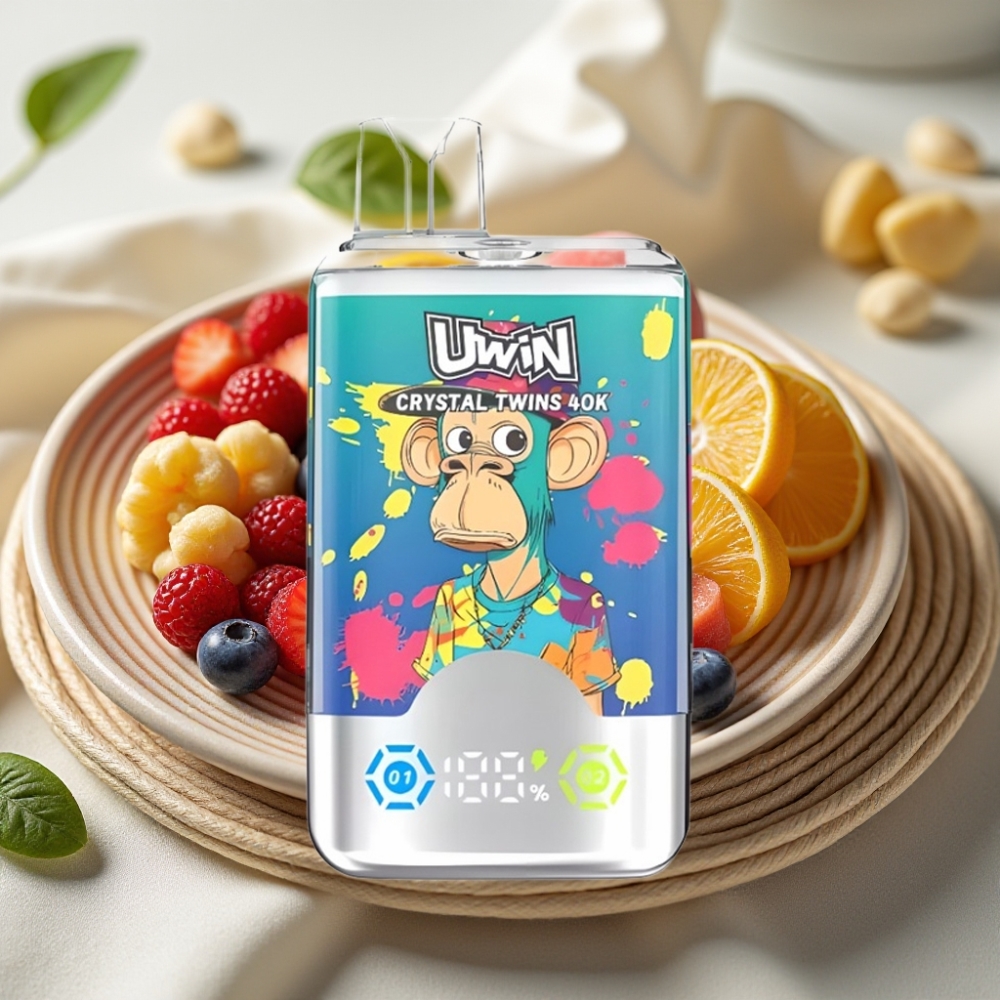 UWIN Crystal Twins 40000 Puffs Bosbes Op Ijs Zomerperzik Ijs Dubbele Smaak 32ml Type-C