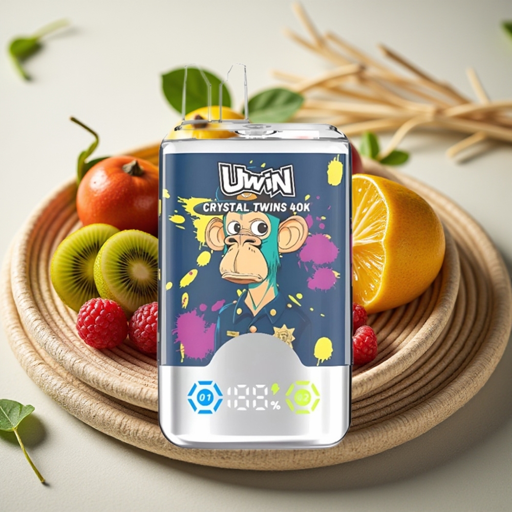 UWIN Crystal Twins 40000 Puffs Kiwi Passievrucht Guave Blauwe Bes Framboos Mesh Coil 0.6 Ohm 32ml