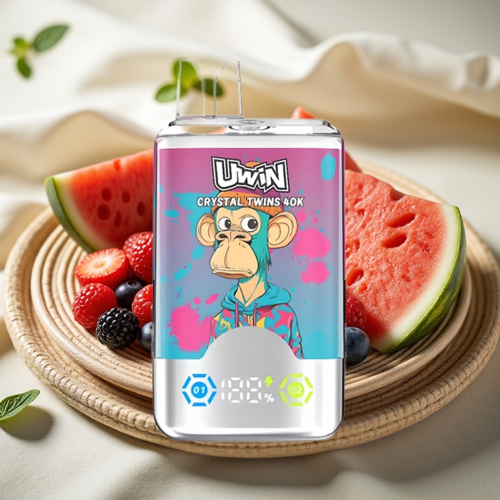 UWIN Crystal Twins 40000 Puffs Watermeloen IJsmix Bessen Dubbele Smaken Mesh Coil 32ml